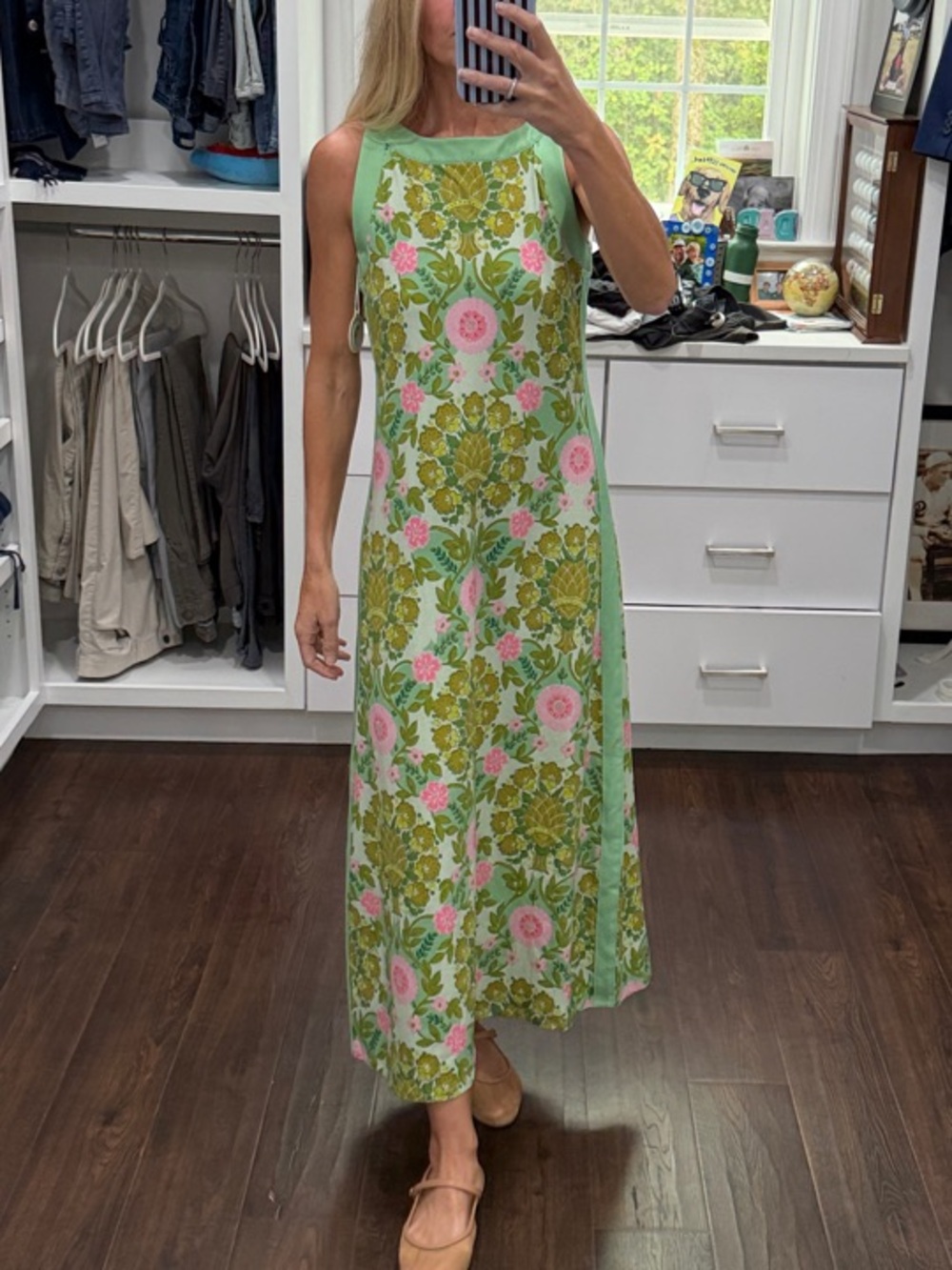 Spartina 449 Green Maxi Dress with Pink Floral Print